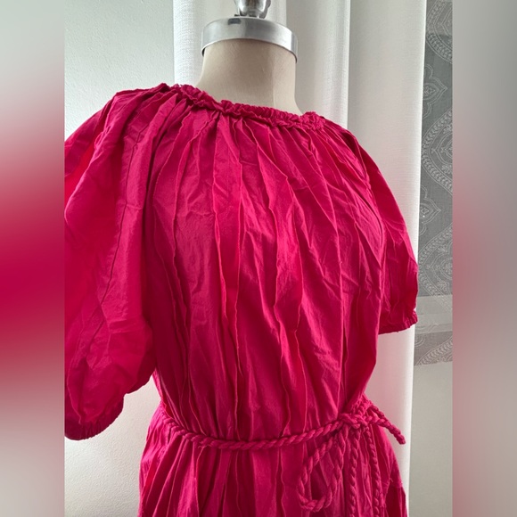 Ulla Johnson Vibrant Pink Puff Sleeve Tiered Belted Dress, 12, VGUC - Picture 3 of 8